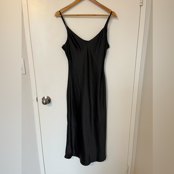 OAK + FORT black satin midi slip dress - Picture 1 of 3